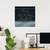 Denim & Diamonds Glam Bling Chic Party Banner Poster (Thuiskantoor)