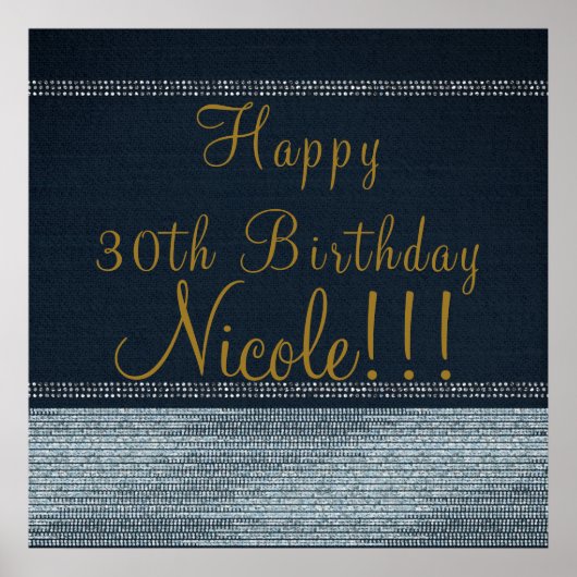 Denim & Diamonds Glam Bling Chic Party Banner Poster (Voorkant)