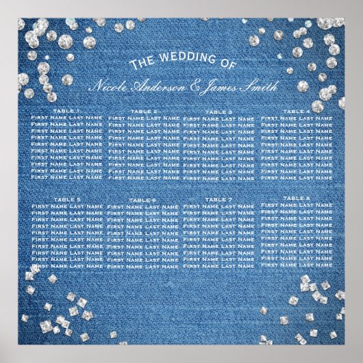 Denim & Diamonds Glam Bling Chic Table Seating Poster (Voorkant)