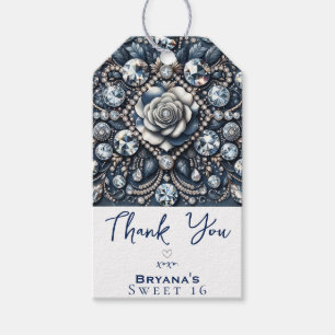 Denim & Diamonds Glam Bling Roze Verjaardagsfeest Cadeaulabel