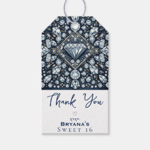 Denim & Diamonds Glam Bling Roze Verjaardagsfeestj Cadeaulabel