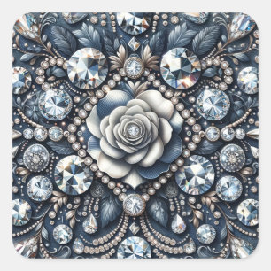 Denim & Diamonds Glam Bling Roze Verjaardagsfeestj Vierkante Sticker