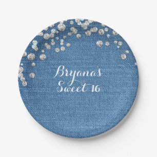 Denim & Diamonds Glam Gestrooide Bling Aangepast F Papieren Bordje