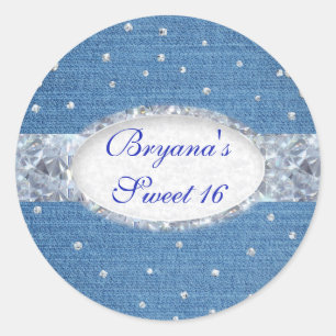 Denim & Diamonds Glam Gestrooide Bling Favor Ronde Sticker