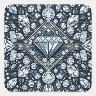 Denim & Diamonds Glam Glitters Verjaardagsfeest Vierkante Sticker