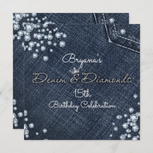 Denim & Diamonds Glam Tiara Crown Party Invitation