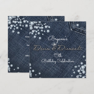 Denim & Diamonds Glam Tiara Kroon Feest Uitnodigin Kaart
