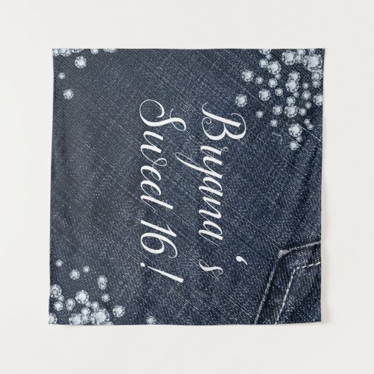 Denim & Diamonds Glam Verjaardagsfeest Achtergrond Wandkleed (Voorkant (horizontaal))