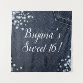 Denim & Diamonds Glam Verjaardagsfeest Backdrop Wandkleed (Voorkant)
