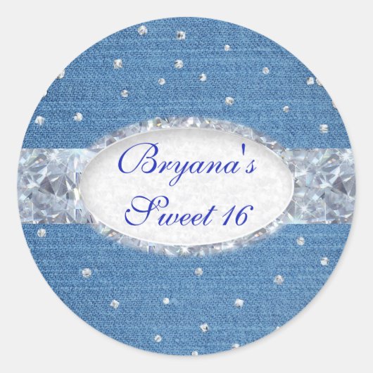Denim & Diamonds Glam Verspreid Bling Favor Ronde Sticker (Voorkant)