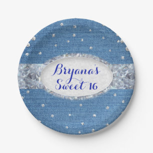 Denim & Diamonds Glam Verspreide Bling Aangepast F Papieren Bordje