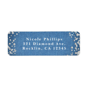 Denim & Diamonds Glam verstrooide Bling uitnodigin Etiket