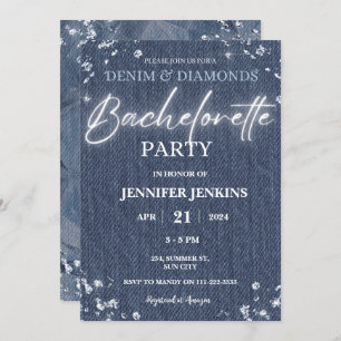 Denim Diamonds Glitter Bling Elegant Bachelorette Kaart