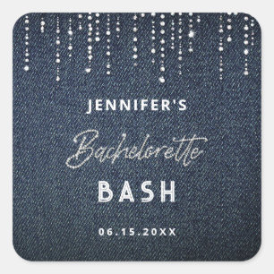 Denim Diamonds Glitter Dripping Bachelorette Party Vierkante Sticker