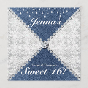 Denim & Diamonds Glitter Feest Uitnodiging