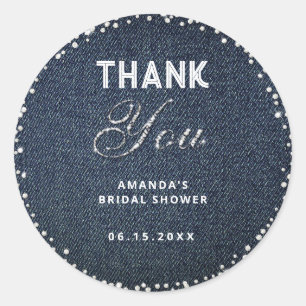 Denim Diamonds Glitter Rhinestone Bruids Thank You Ronde Sticker