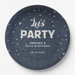 Denim Diamonds Glitter Rhinestone Chic Let's Party Papieren Bordje