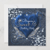 Denim & Diamonds Heart Sweet 16 Party Invitations (Devant)