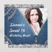 Denim & Diamonds Jeans Birthday Fotouitnodiging Kaart (Voorkant / Achterkant)