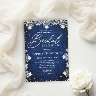 Denim Diamonds Kant Blauwe Elegante Bruiloftsshowe Kaart