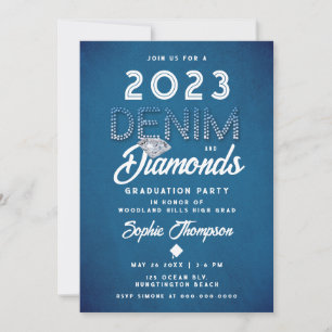 Denim Diamonds Lettering Modern Graduation Party Kaart