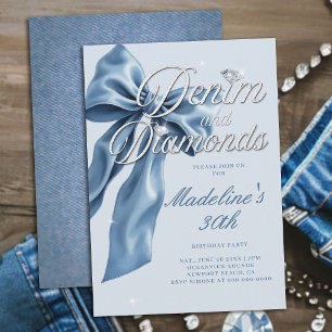 Denim Diamonds Lichtblauwe Strik 30e Verjaardagsfe Kaart