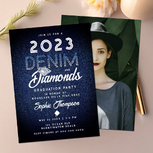 Denim Diamonds Modern Chic Photo Graduparty Kaart