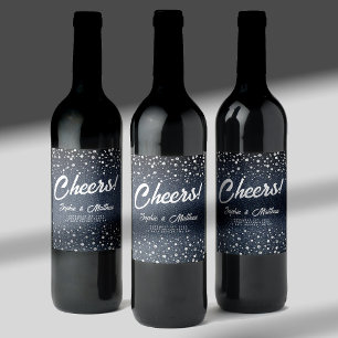 Denim Diamonds Parels Blauw Paar Bruiloft Douche Wijn Etiket