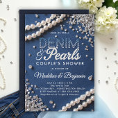 Denim Diamonds Parels Elegant Modern Paar Douche Kaart