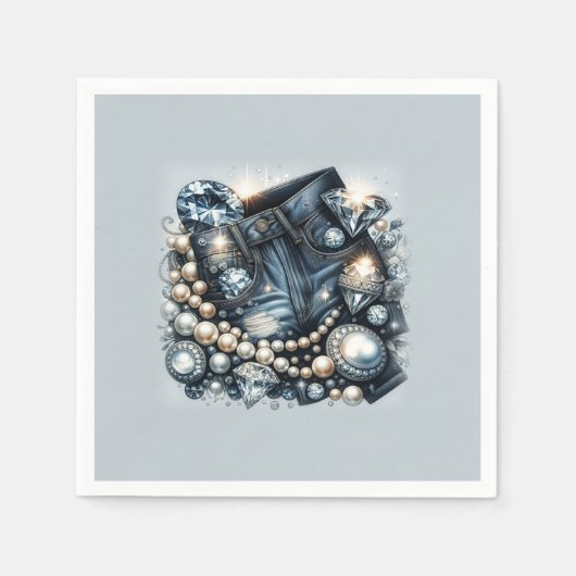 Denim Diamonds & Parels Jeans Bling Party Servet (Voorkant)