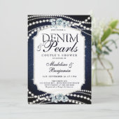 Denim Diamonds Parels Stijlvolle Lijst Trouwdouche Kaart (Staand voorkant)