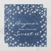 Denim Diamonds Scattered Bling Sweet 16 Invitation (Devant / Derrière)