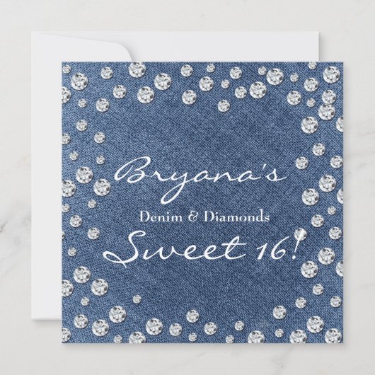 Denim Diamonds Scattered Bling Sweet 16 Invitation (Devant)