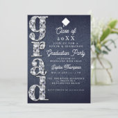 Denim Diamonds Script Blue Jeans Graduparty Kaart (Staand voorkant)