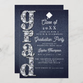 Denim Diamonds Script Blue Jeans Graduparty Kaart (Voorkant / Achterkant)