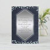 Denim Diamonds Silver Hearts verjaardagsfeestje Kaart (Staand voorkant)