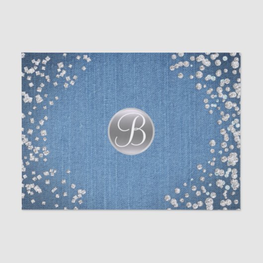 Denim Diamonds Sparkle Bling Monogram Initiaal Tissuepapier (Voorkant)