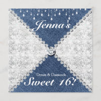 Denim & Diamonds Sparkle Bling Party Uitnodiging