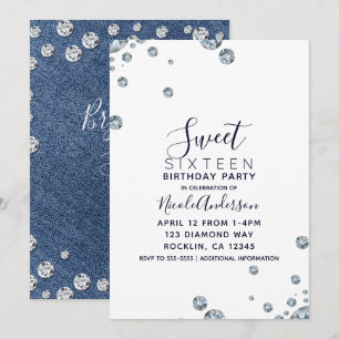 Denim & Diamonds Spijkerbroek Verjaardag Sweet 16  Kaart