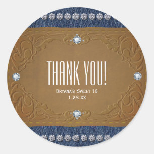 Denim & Diamonds-spijkerbroeklabel verjaardagsfees Ronde Sticker