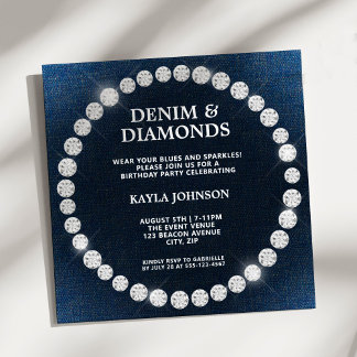 Denim Diamonds Square Halo Birthday Party Kaart