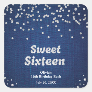 Denim & Diamonds Sweet Sixteen 16e verjaardag Vierkante Sticker