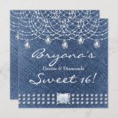 Denim Diamonds Teardrop Bling Sweet 16 Invitation (Devant / Derrière)