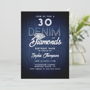 Denim Diamonds Typografie 30th Birthday Party Kaart
