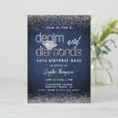 Denim Diamonds Typografie Chic 30th Birthday Party Kaart (Staand voorkant)