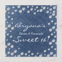 Denim Diamonds Verstrooide Bling Sweet 16 Uitnodig