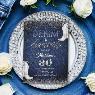 Denim Diamonds Witte laarzen Brunch 30e verjaardag Kaart