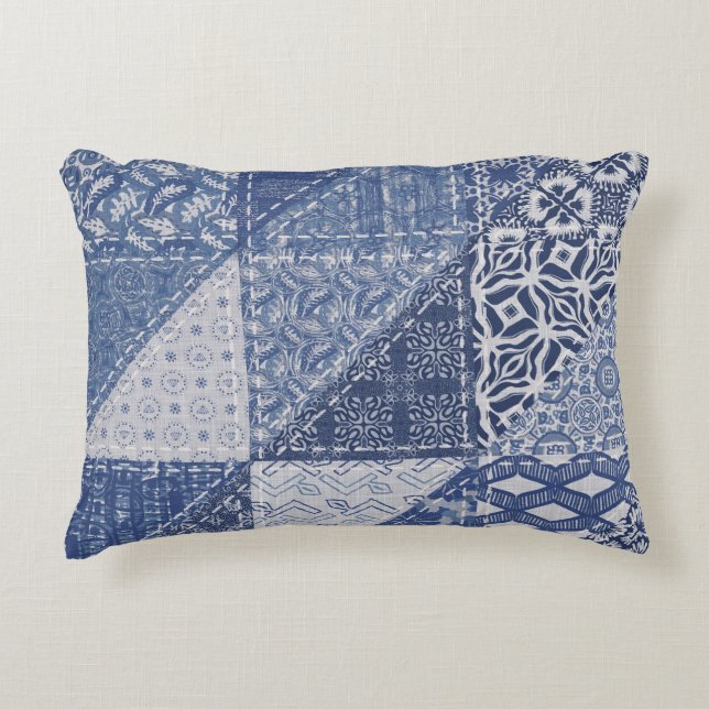 Denim driehoek Patchwork  textuur. Accent Kussen (Voorkant)