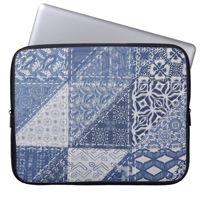 Denim driehoek Patchwork  textuur. Laptop Sleeve (Voorkant)