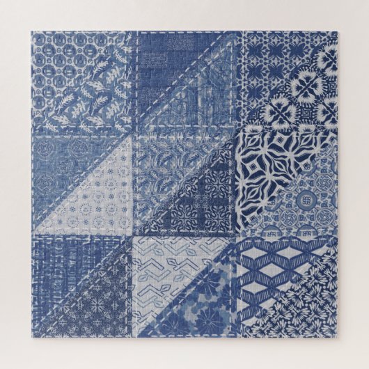 Denim driehoek Patchwork  textuur. Legpuzzel (Verticaal)
